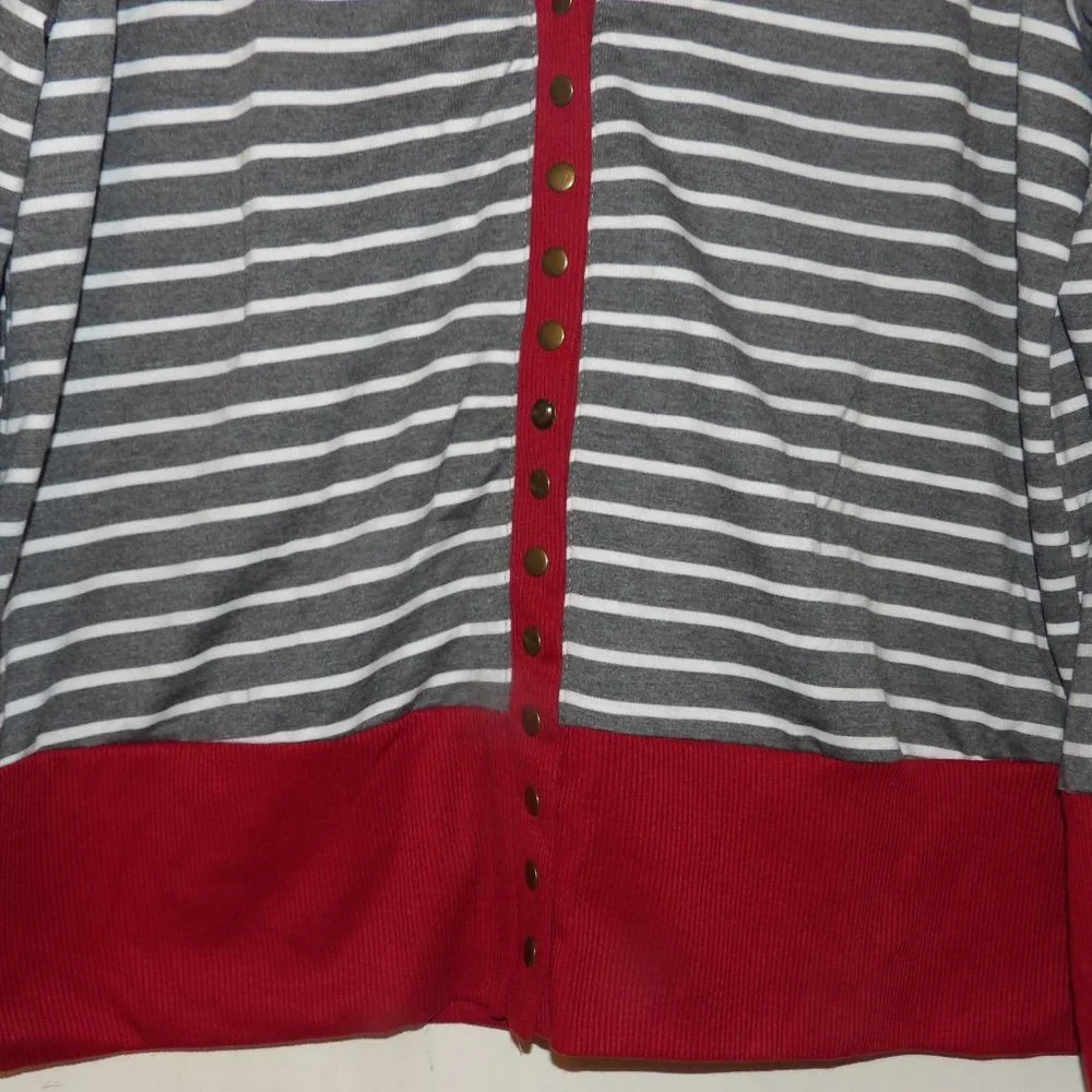 Hipster Rown Gray White Red Many Snaps Cardigan Sz 2XL - Picture 3 of 6